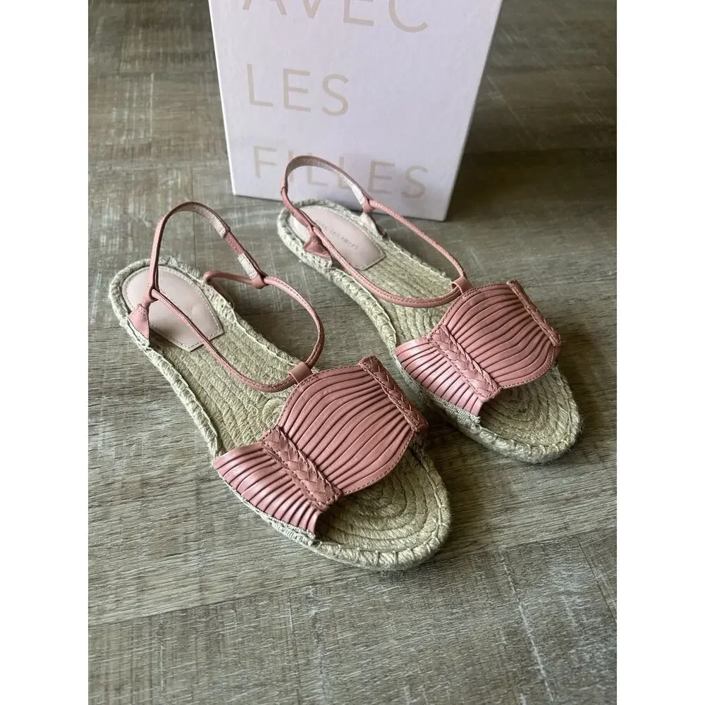 Avec Les Filles Genevie Coral Leather Slingback Espadrille Sandals 8.5 + Box EUC